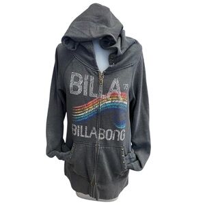 Billabong Gray Rainbow Wave Graphic Full Zip Hoodie Sweatshirt Women's Size L